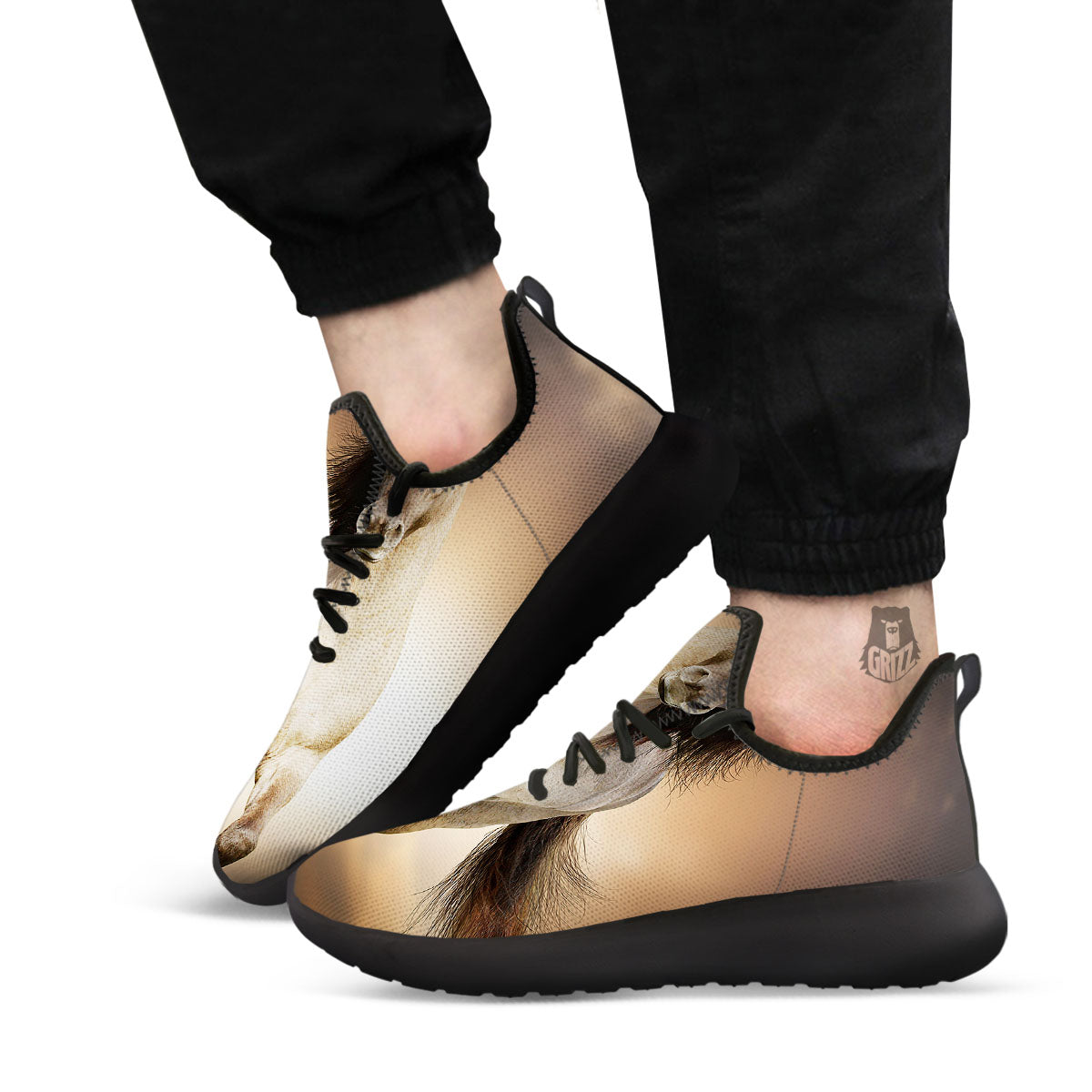 Wild Stallion Horse Running Print Black Athletic Shoes-grizzshop