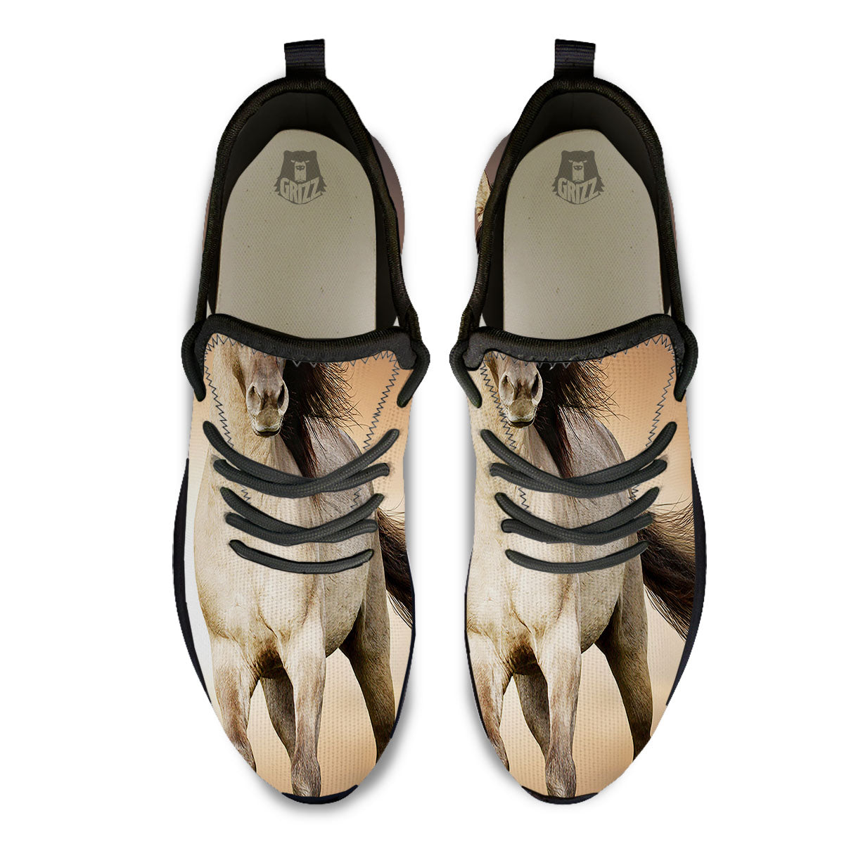 Wild Stallion Horse Running Print Black Athletic Shoes-grizzshop