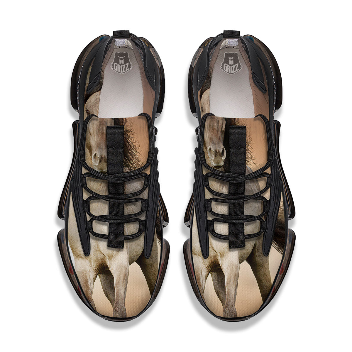 Wild Stallion Horse Running Print Black Gym Shoes-grizzshop