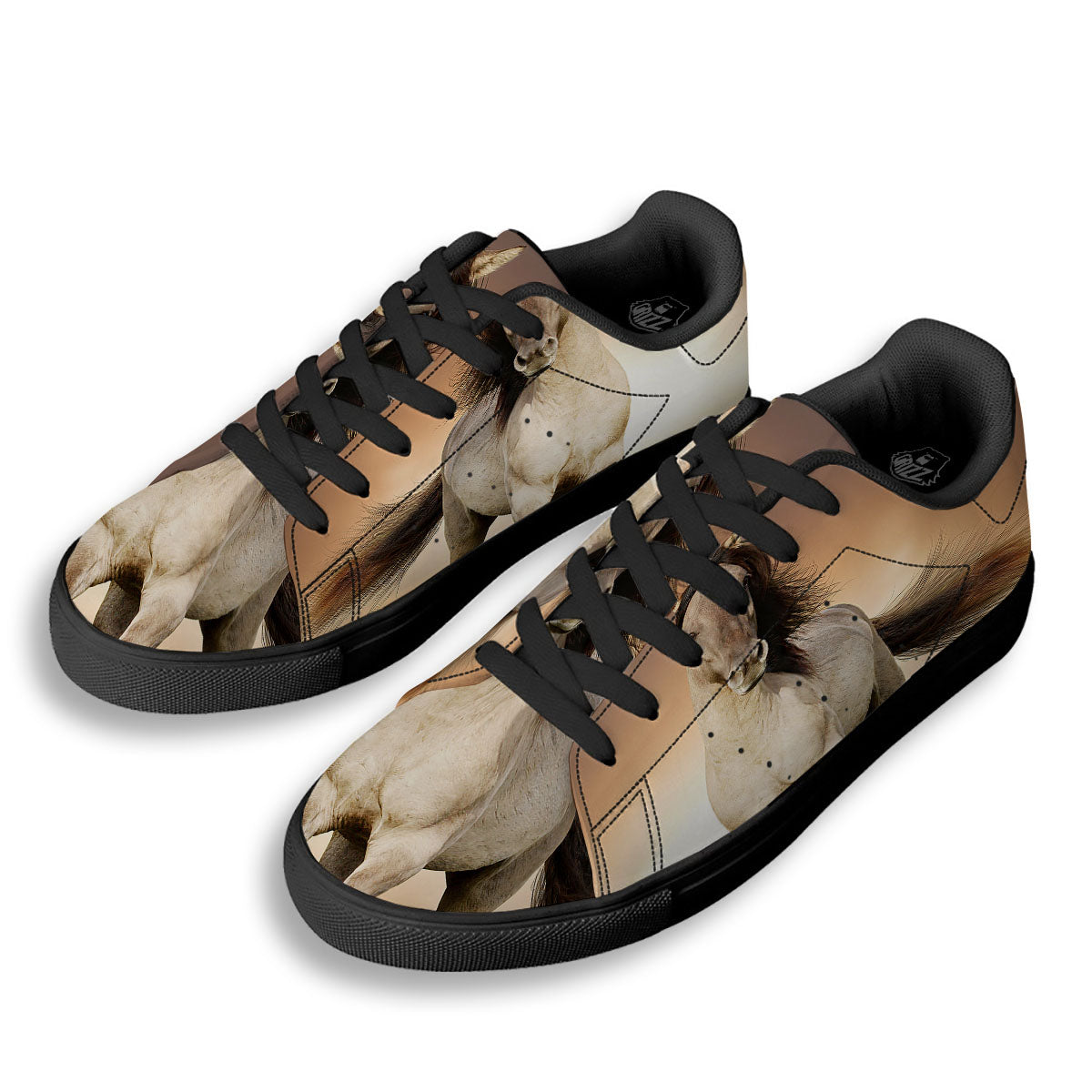 Wild Stallion Horse Running Print Black Low Top Sneakers-grizzshop