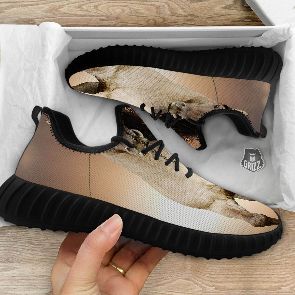 Wild Stallion Horse Running Print Black Walking Shoes-grizzshop
