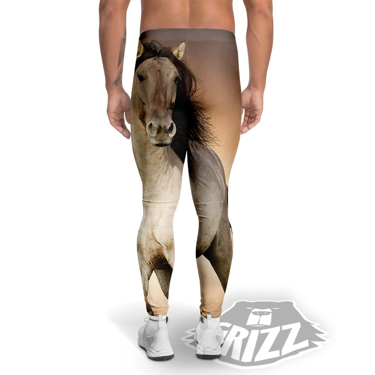 Wild Stallion Horse Running Print Men's Leggings-grizzshop