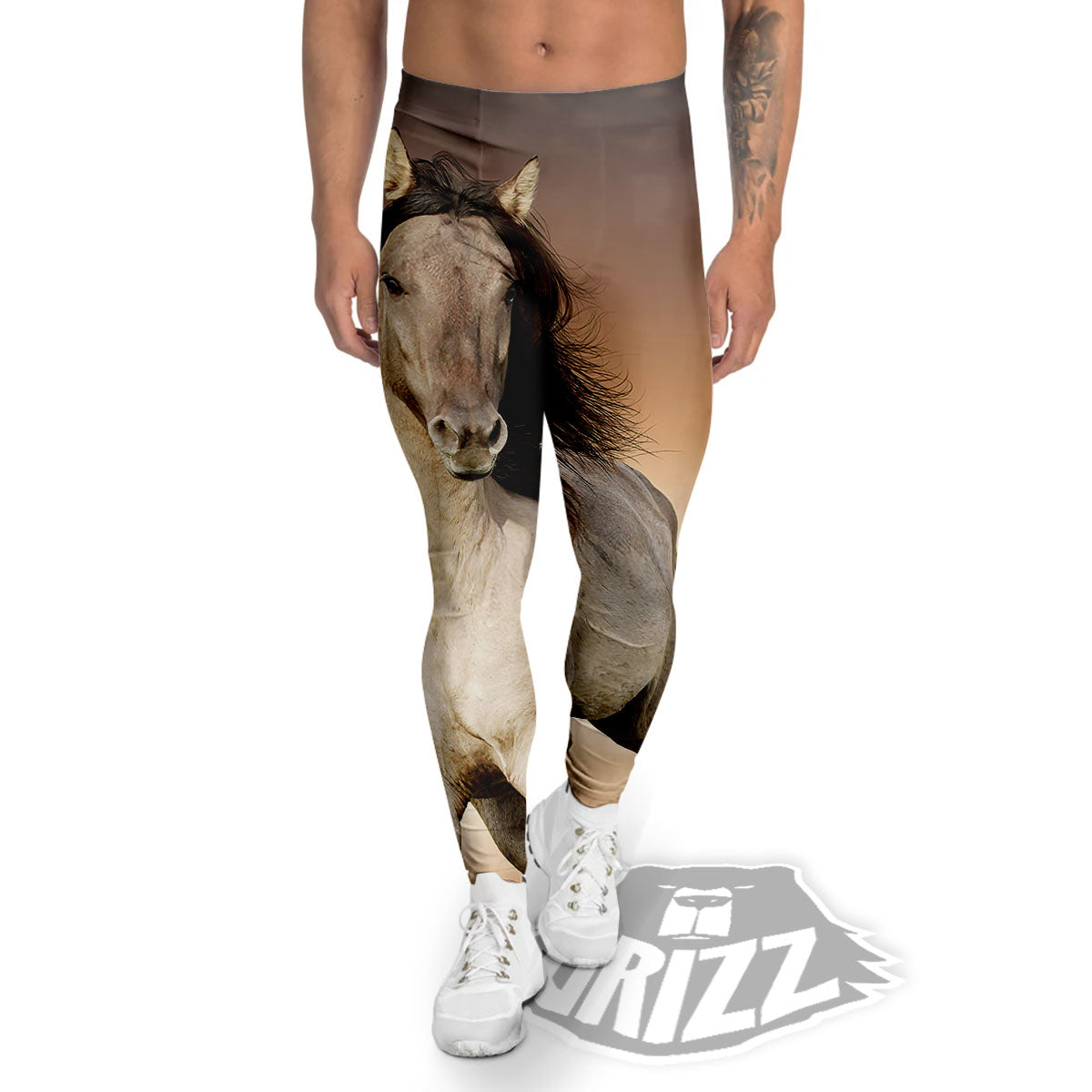 Wild Stallion Horse Running Print Men's Leggings-grizzshop