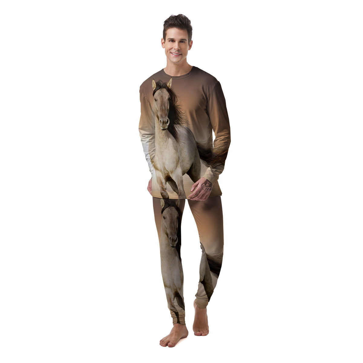 Wild Stallion Horse Running Print Men's Pajamas-grizzshop