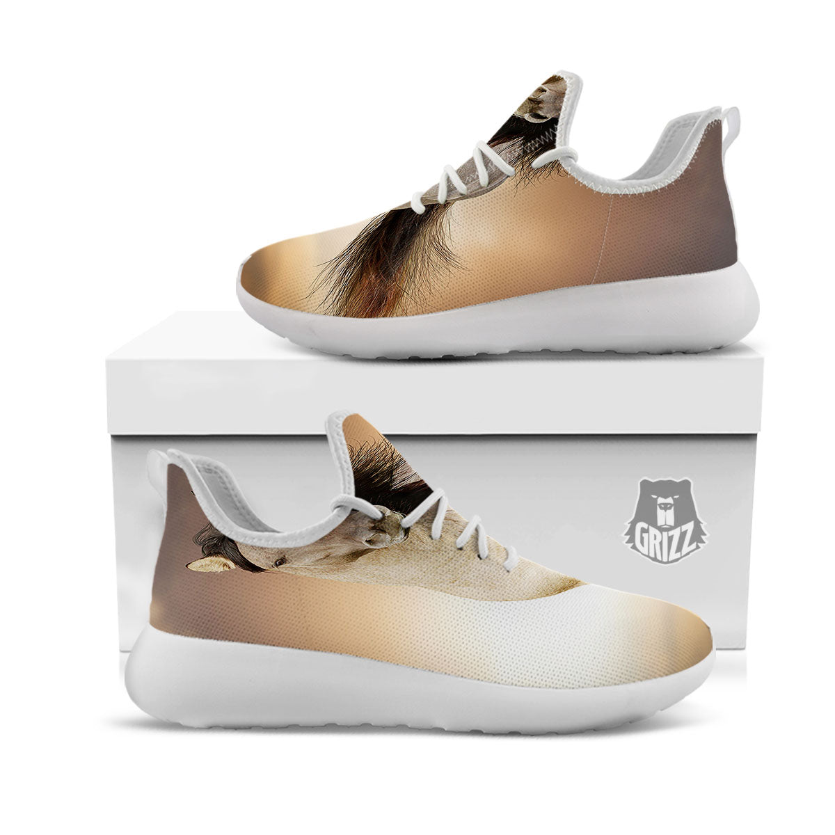 Wild Stallion Horse Running Print White Athletic Shoes-grizzshop