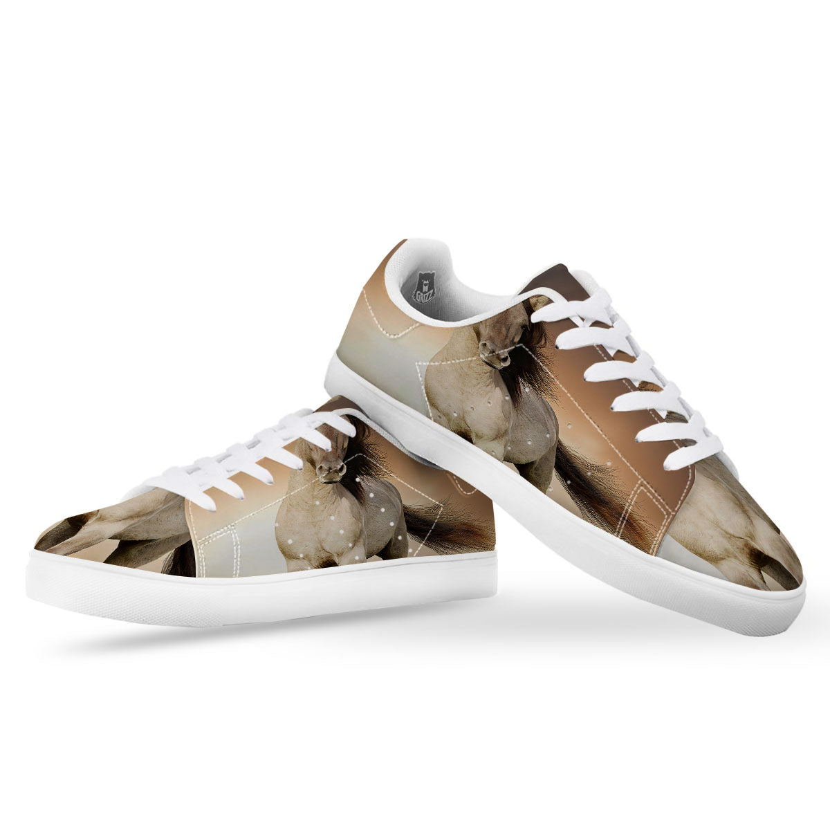 Wild Stallion Horse Running Print White Low Top Sneakers-grizzshop