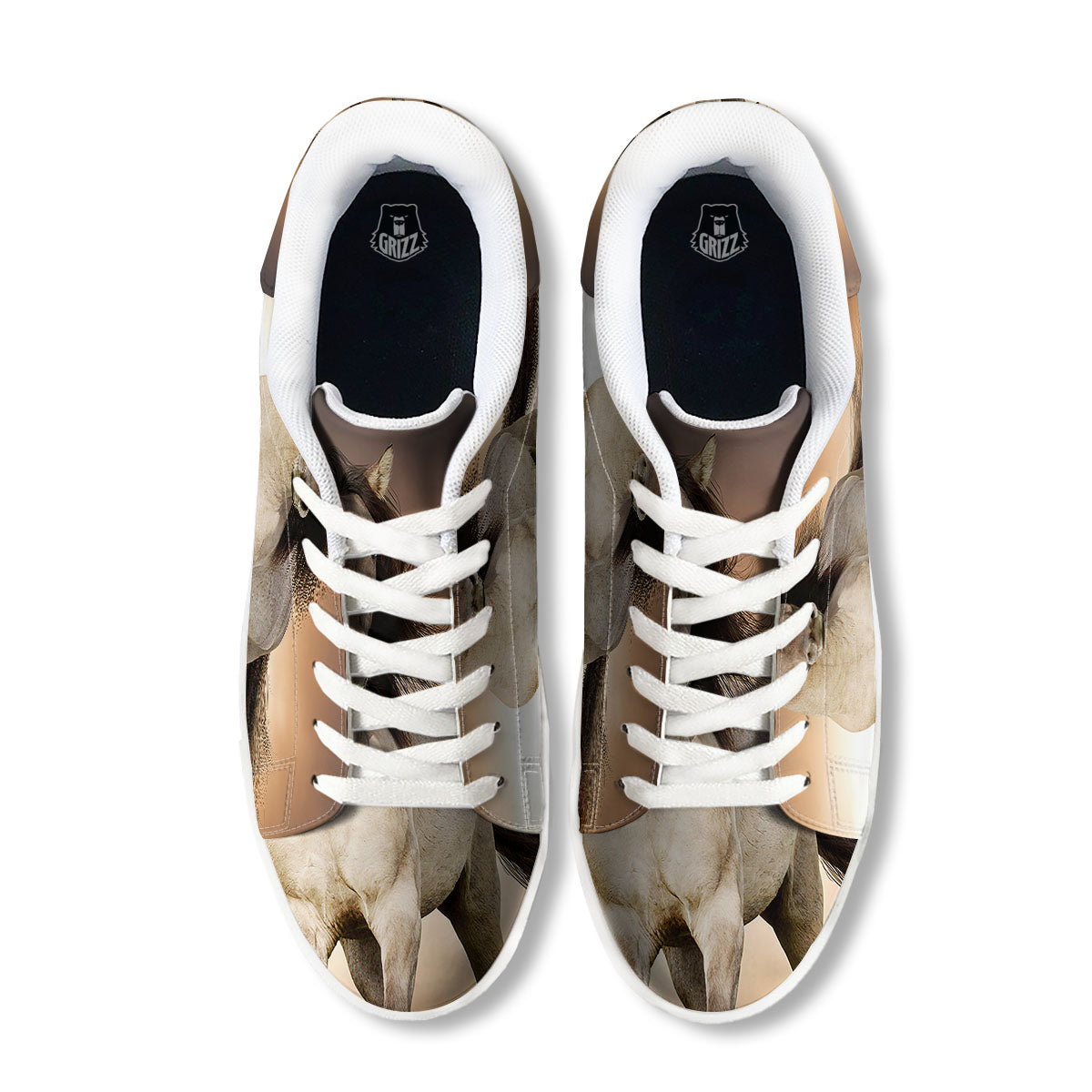 Wild Stallion Horse Running Print White Low Top Sneakers-grizzshop