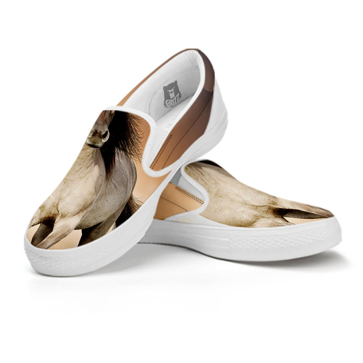Wild Stallion Horse Running Print White Slip On Shoes-grizzshop