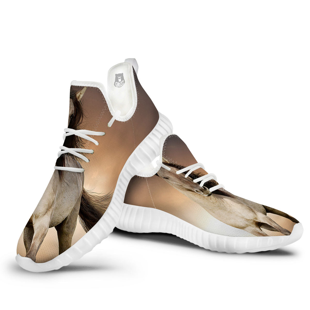 Wild Stallion Horse Running Print White Walking Shoes-grizzshop