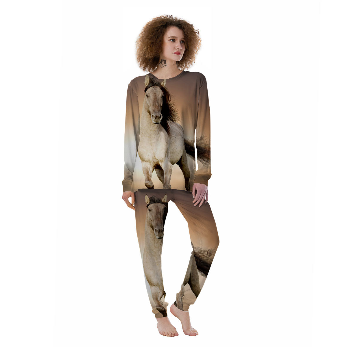 Wild Stallion Horse Running Print Women's Pajamas-grizzshop