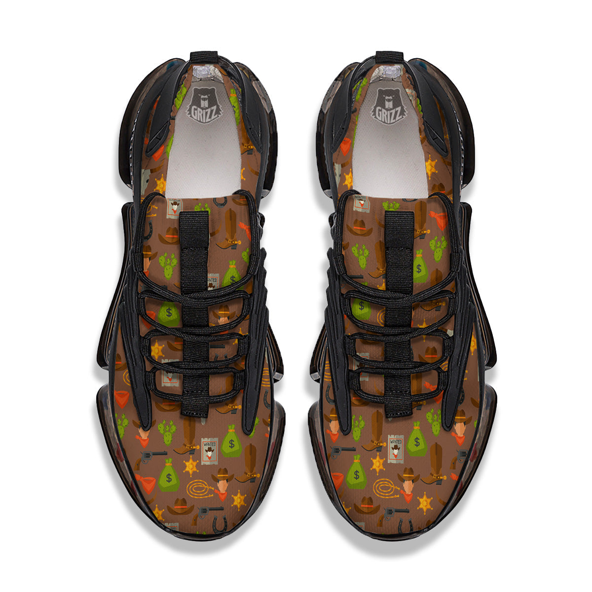 Wild West And Emoji Cowboy Style Print Pattern Black Gym Shoes-grizzshop