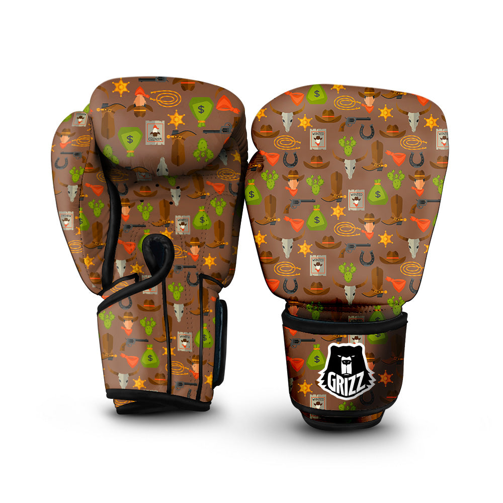 Wild West And Emoji Cowboy Style Print Pattern Boxing Gloves-grizzshop