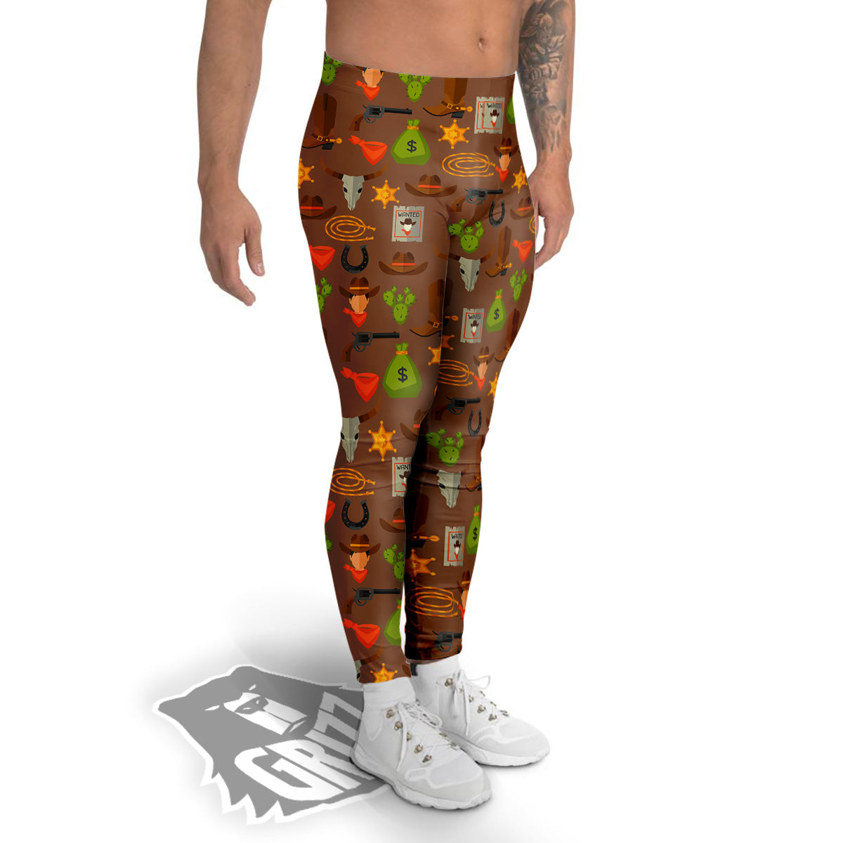 Wild West And Emoji Cowboy Style Print Pattern Men's Leggings-grizzshop