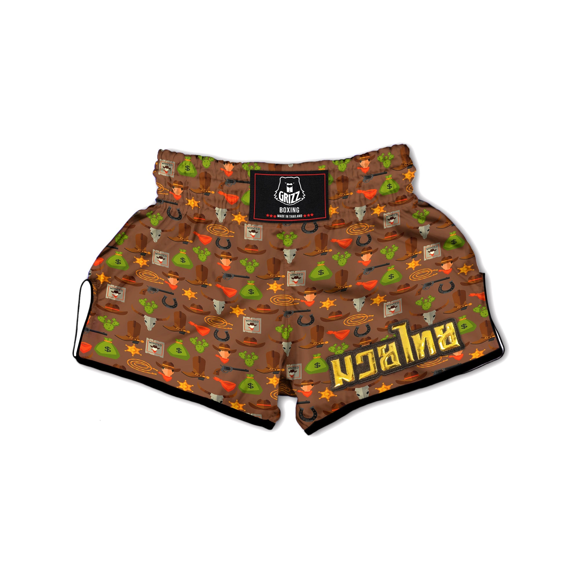 Wild West And Emoji Cowboy Style Print Pattern Muay Thai Boxing Shorts-grizzshop