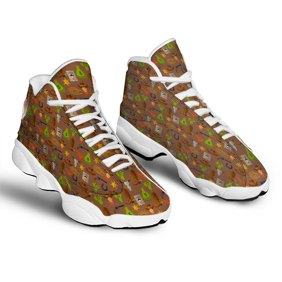 Wild West And Emoji Cowboy Style Print Pattern White Basketball Shoes-grizzshop