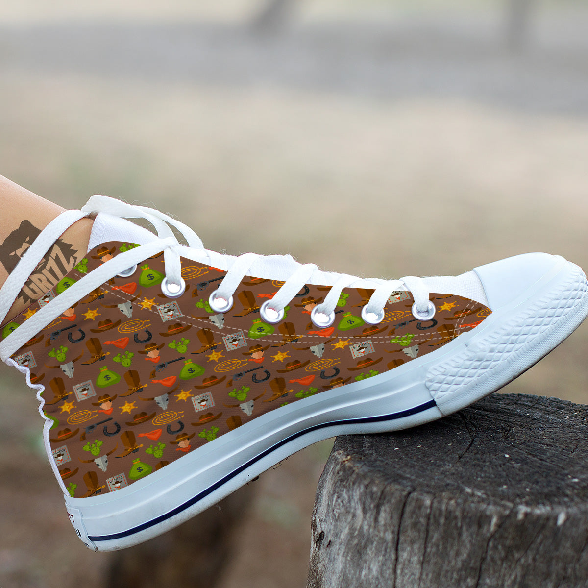 Wild West And Emoji Cowboy Style Print Pattern White High Top Shoes-grizzshop