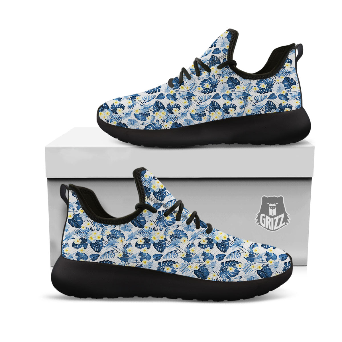 Wildflowers Blue Hawaiian Print Pattern Black Athletic Shoes-grizzshop