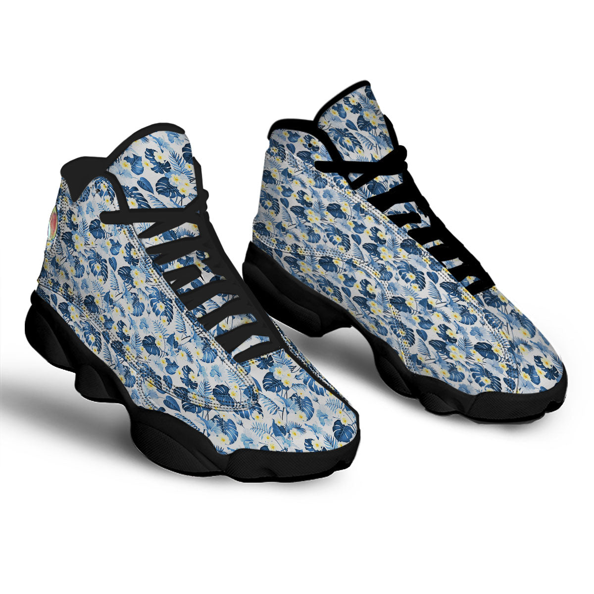 Wildflowers Blue Hawaiian Print Pattern Black Basketball Shoes-grizzshop