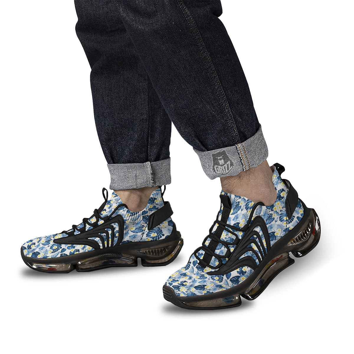 Wildflowers Blue Hawaiian Print Pattern Black Gym Shoes-grizzshop