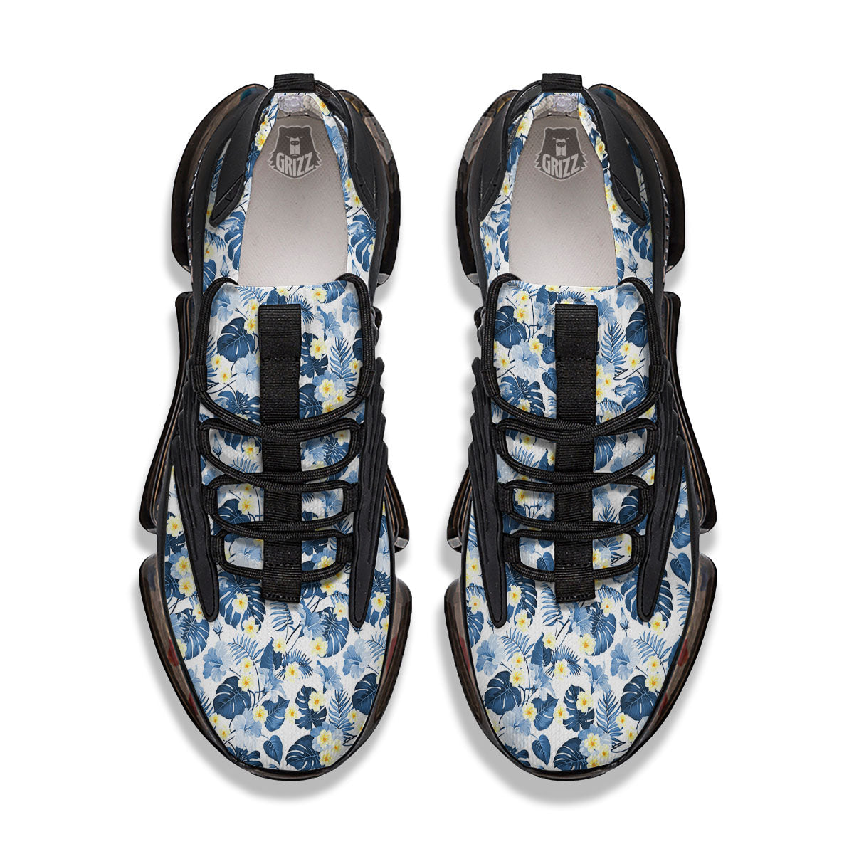 Wildflowers Blue Hawaiian Print Pattern Black Gym Shoes-grizzshop