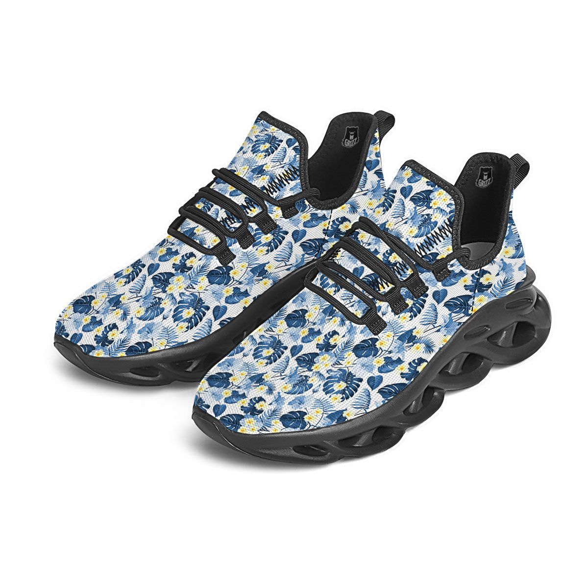 Wildflowers Blue Hawaiian Print Pattern Black Running Shoes-grizzshop