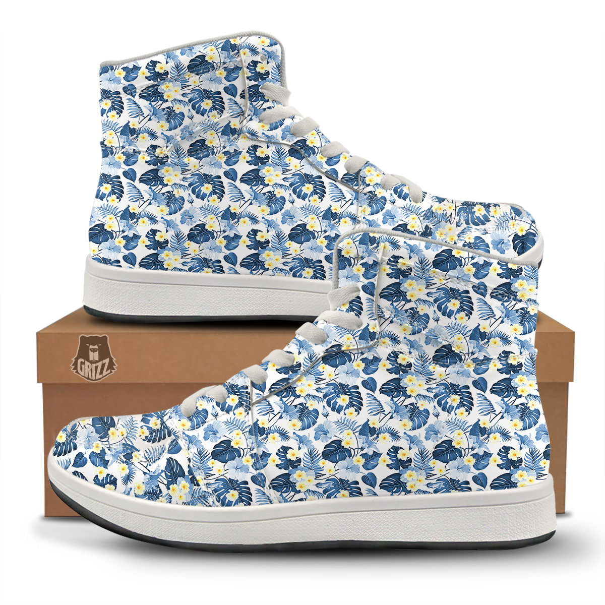 Wildflowers Blue Hawaiian Print Pattern High Top Sneakers-grizzshop
