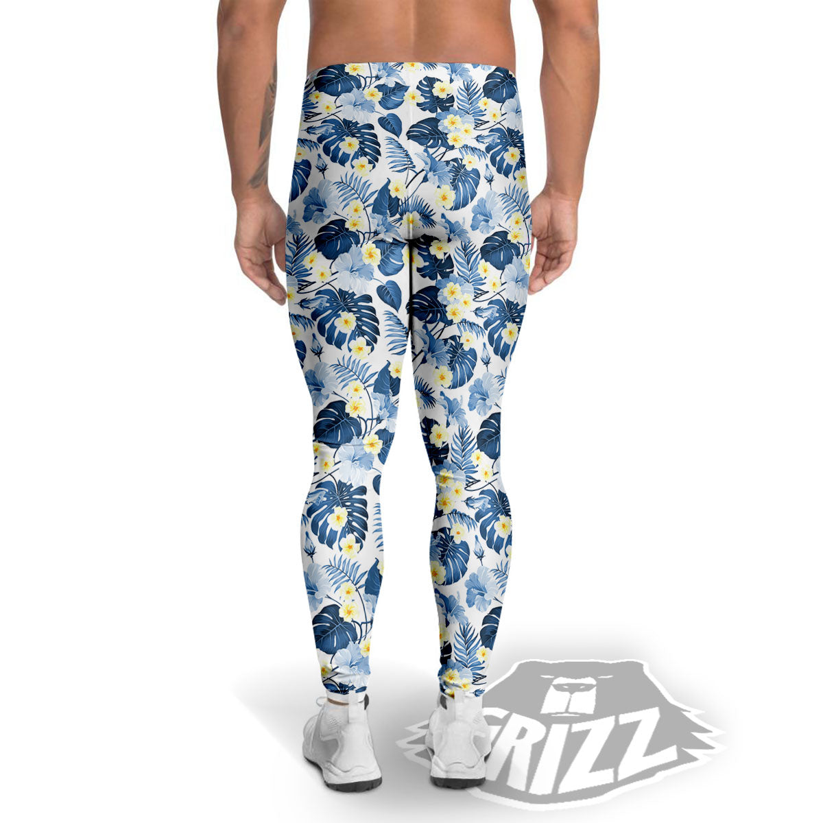 Wildflowers Blue Hawaiian Print Pattern Men's Leggings-grizzshop