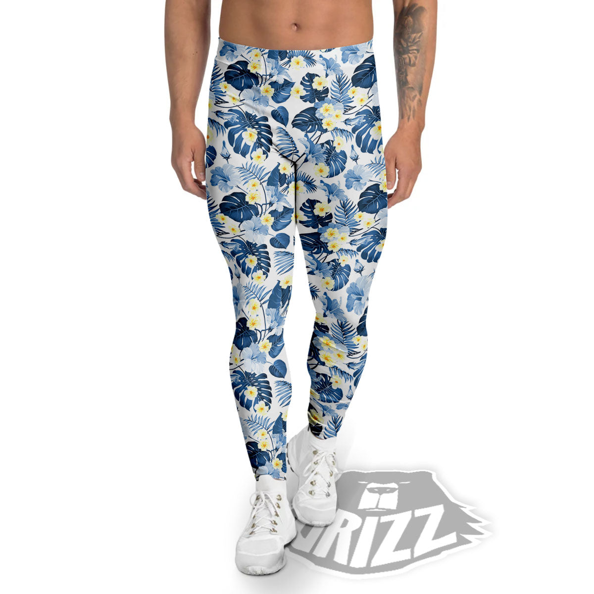 Wildflowers Blue Hawaiian Print Pattern Men's Leggings-grizzshop