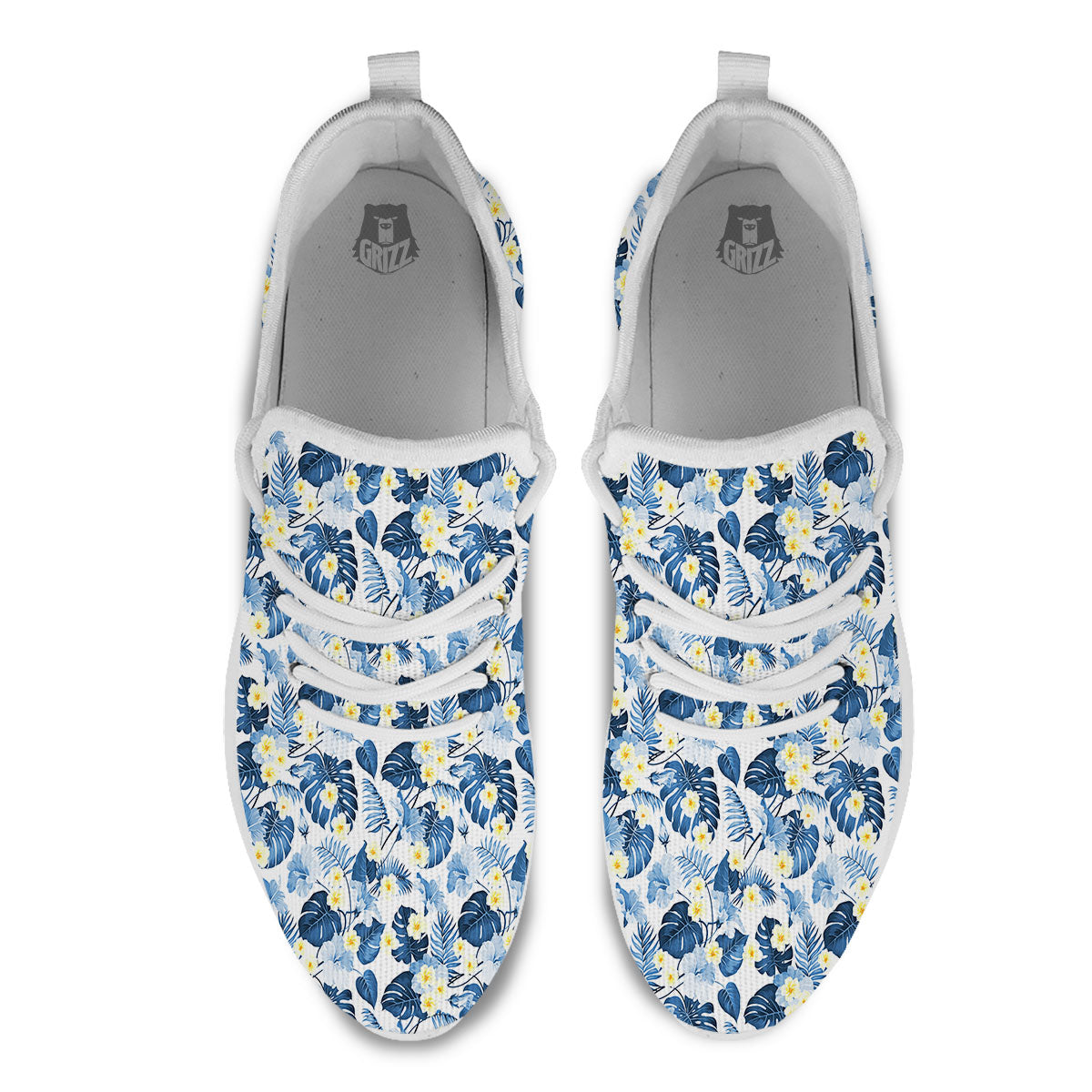 Wildflowers Blue Hawaiian Print Pattern White Athletic Shoes-grizzshop