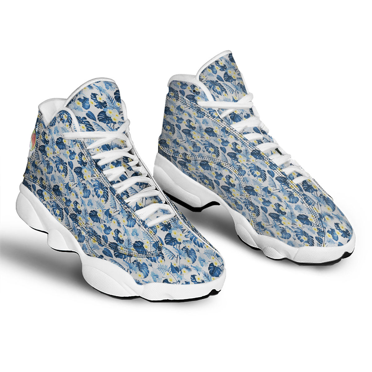Wildflowers Blue Hawaiian Print Pattern White Basketball Shoes-grizzshop