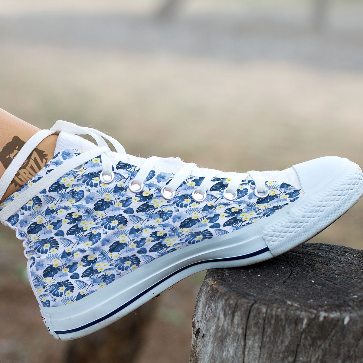 Wildflowers Blue Hawaiian Print Pattern White High Top Shoes-grizzshop