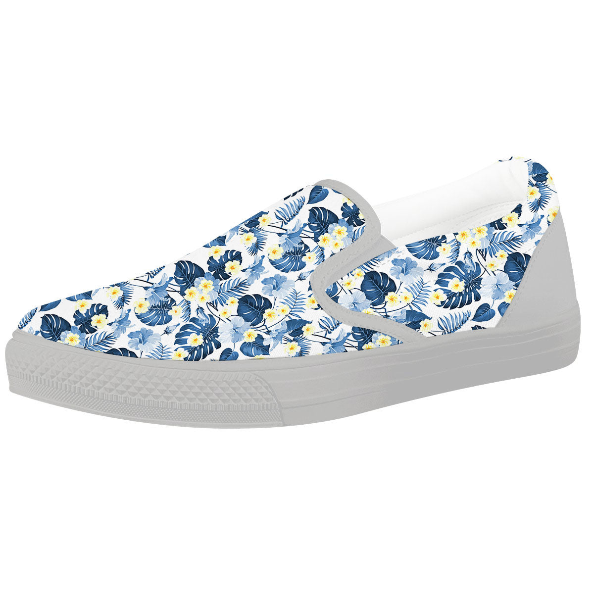 Wildflowers Blue Hawaiian Print Pattern White Slip On Shoes-grizzshop