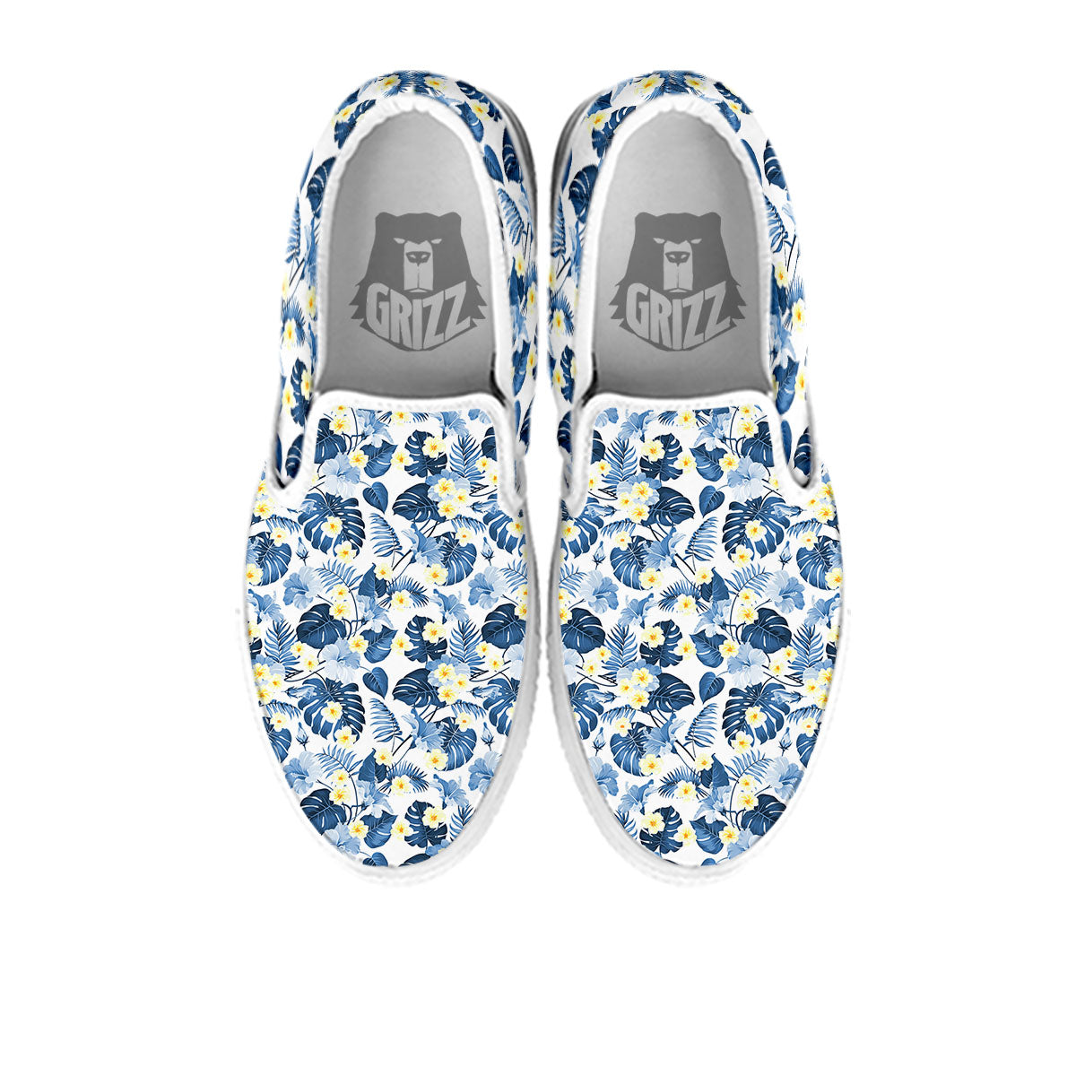 Wildflowers Blue Hawaiian Print Pattern White Slip On Shoes-grizzshop