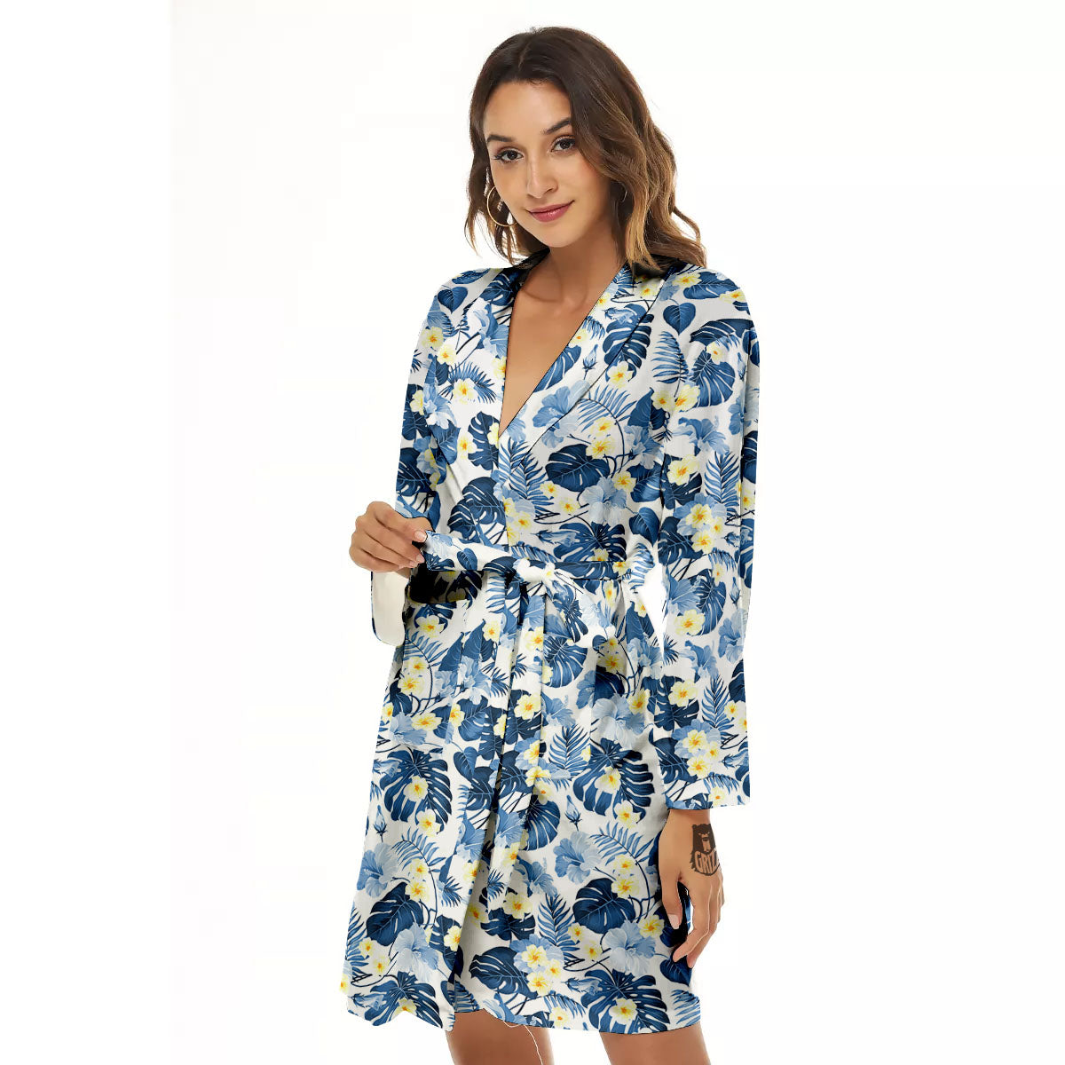 Wildflowers Blue Hawaiian Print Pattern Women's Robe-grizzshop