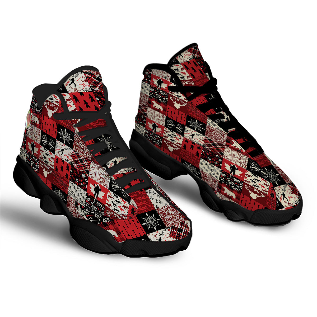 Wildlife Red Plaid Print Pattern Black Basketball Shoes-grizzshop