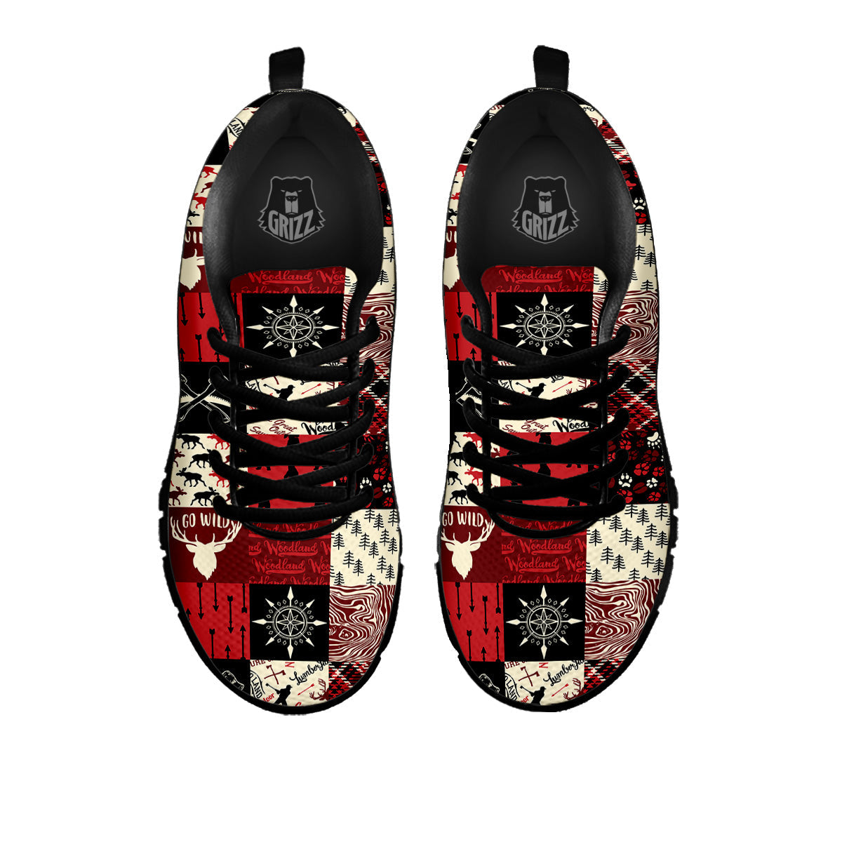 Wildlife Red Plaid Print Pattern Black Sneaker-grizzshop