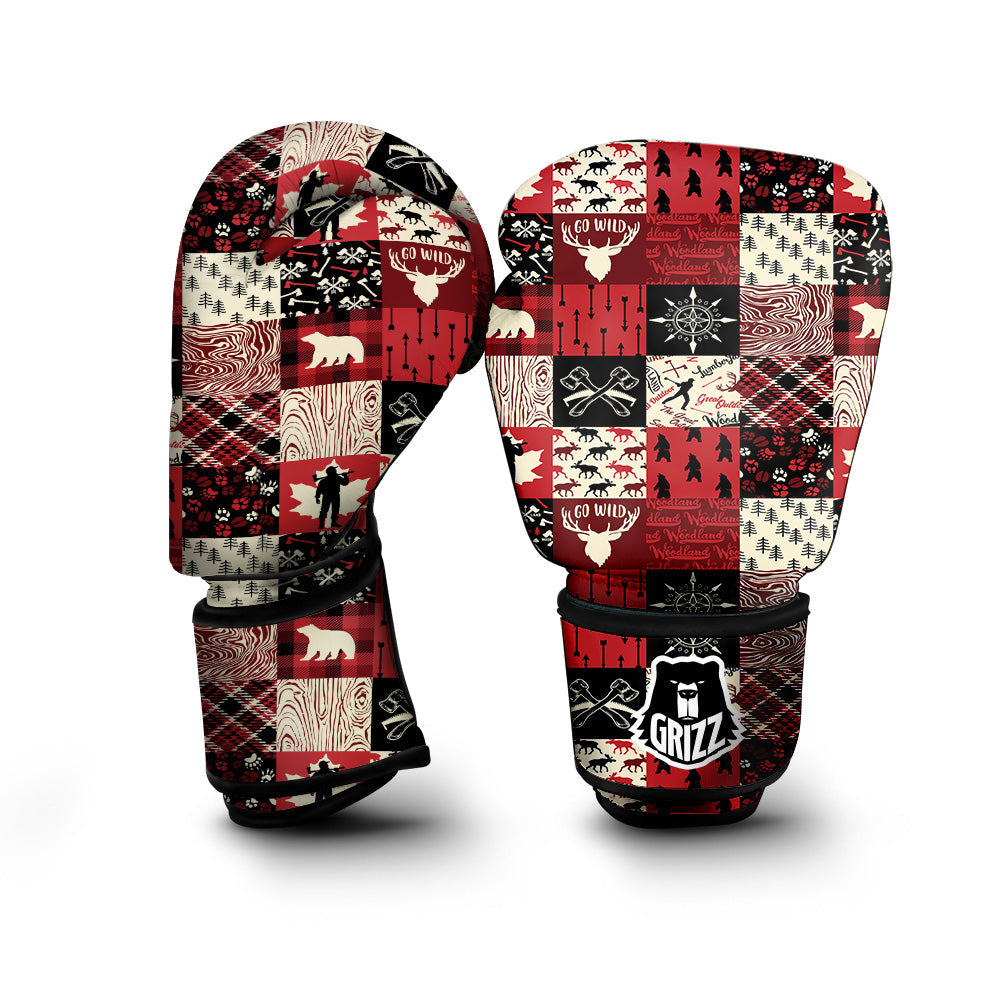 Wildlife Red Plaid Print Pattern Boxing Gloves-grizzshop