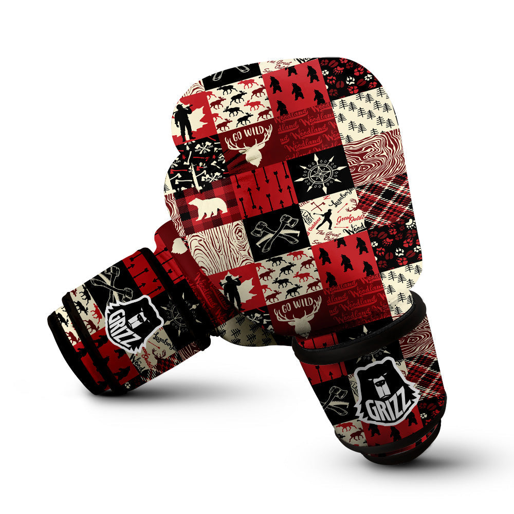 Wildlife Red Plaid Print Pattern Boxing Gloves-grizzshop