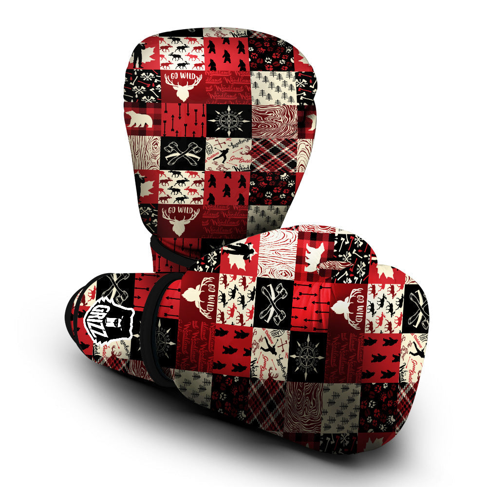 Wildlife Red Plaid Print Pattern Boxing Gloves-grizzshop