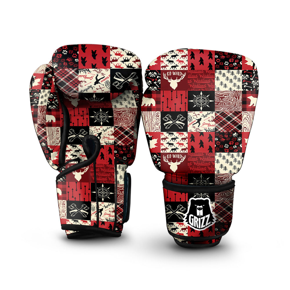 Wildlife Red Plaid Print Pattern Boxing Gloves-grizzshop