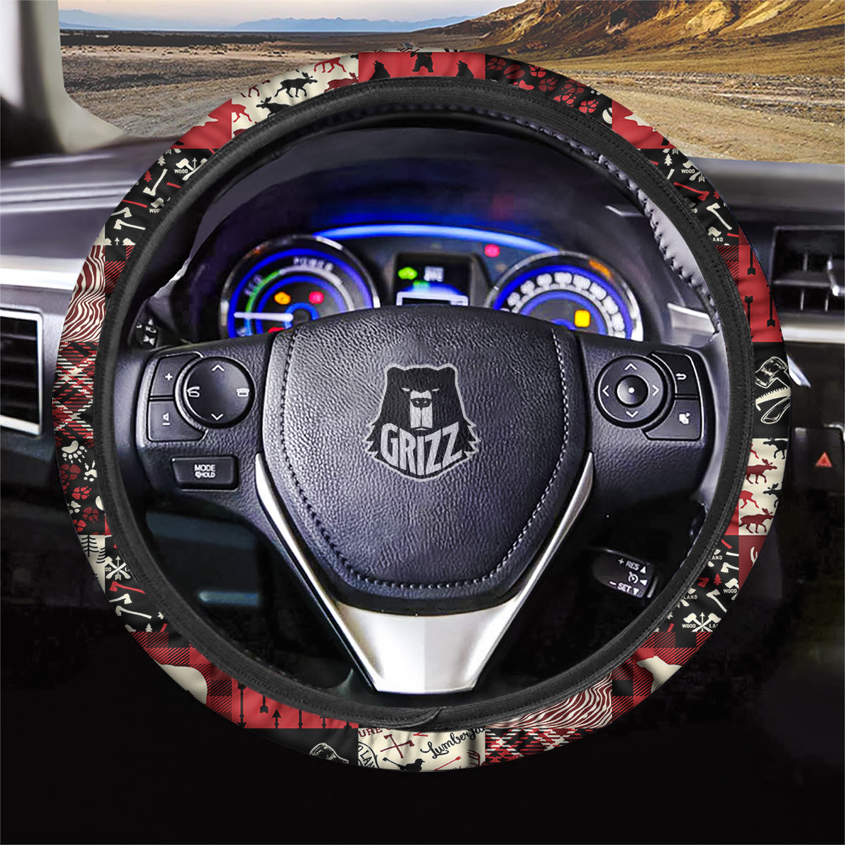 Wildlife Red Plaid Print Pattern Car Steering Wheel Cover-grizzshop