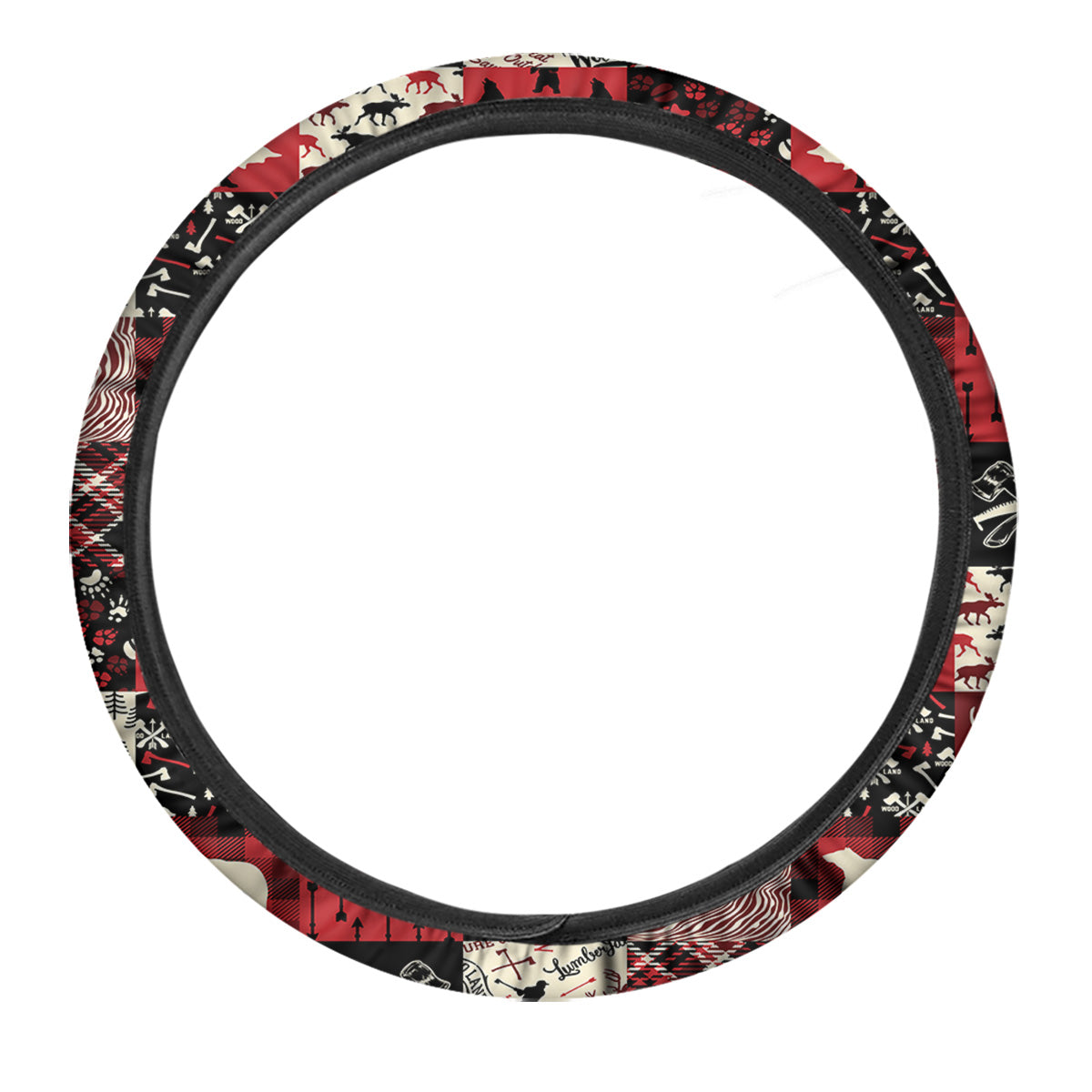 Wildlife Red Plaid Print Pattern Car Steering Wheel Cover-grizzshop