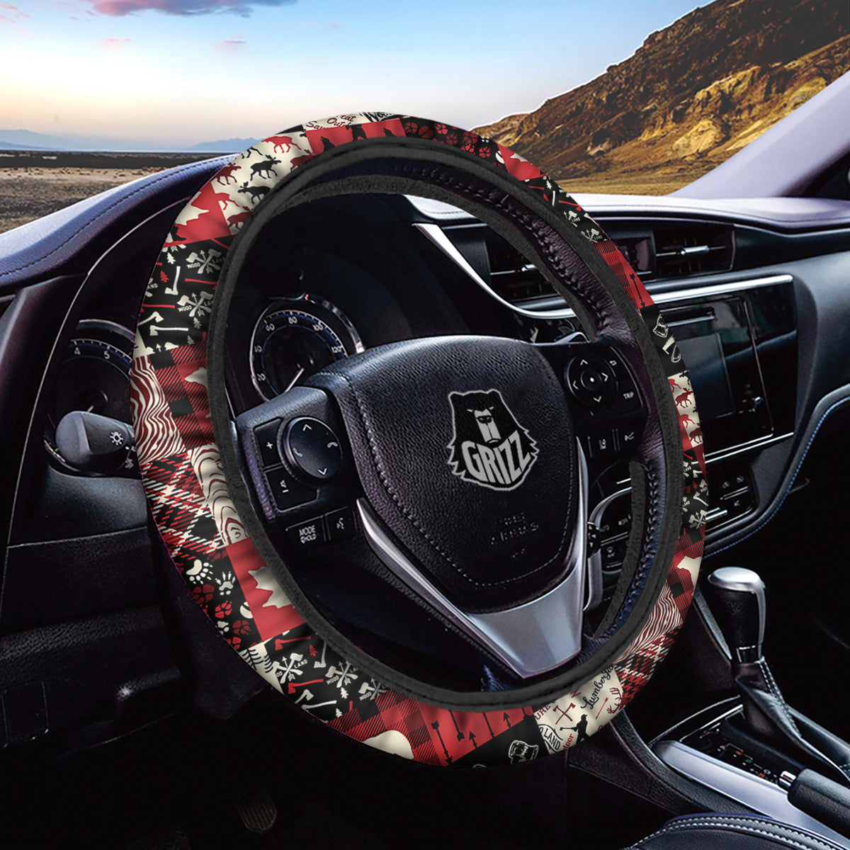 Wildlife Red Plaid Print Pattern Car Steering Wheel Cover-grizzshop