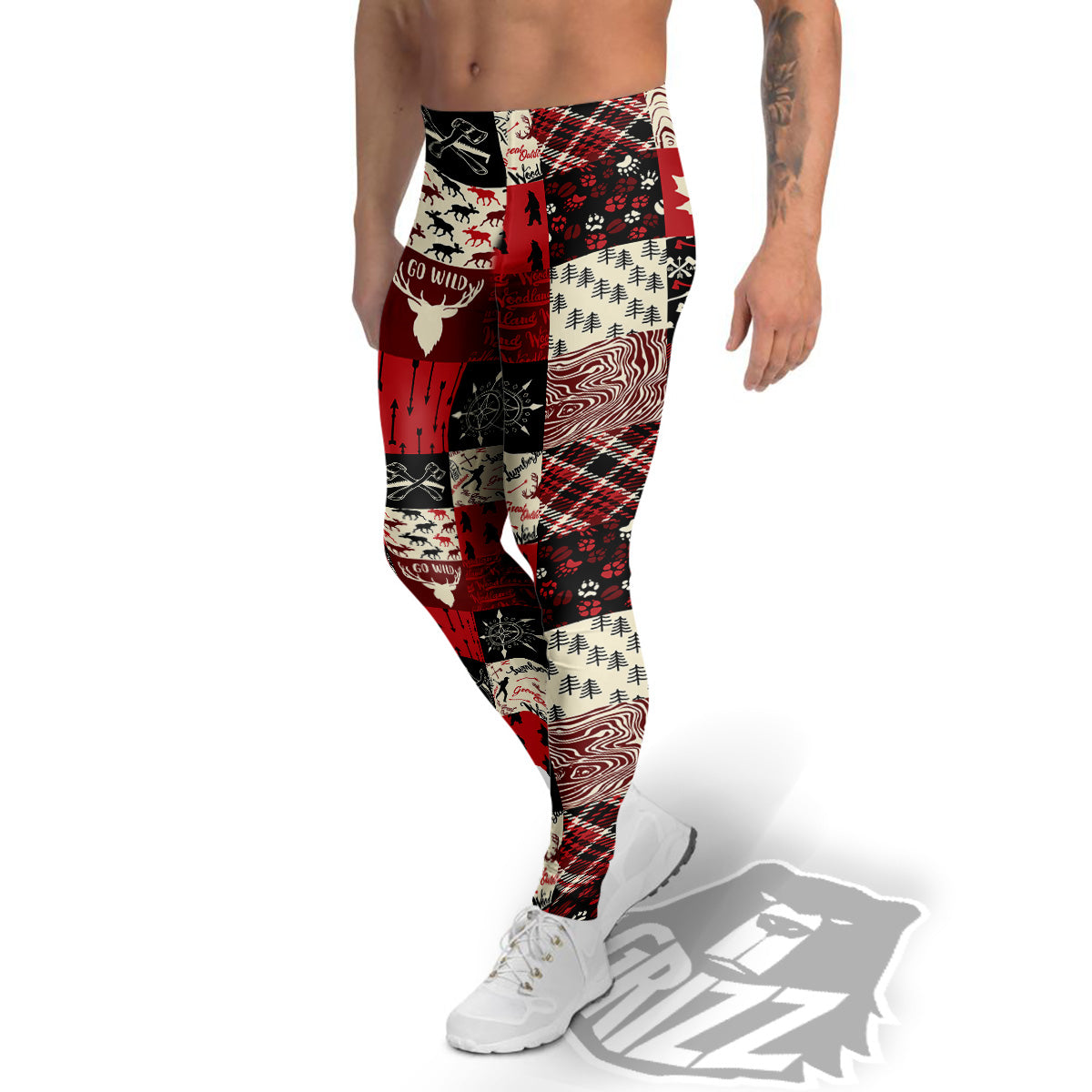 Wildlife Red Plaid Print Pattern Men's Leggings-grizzshop