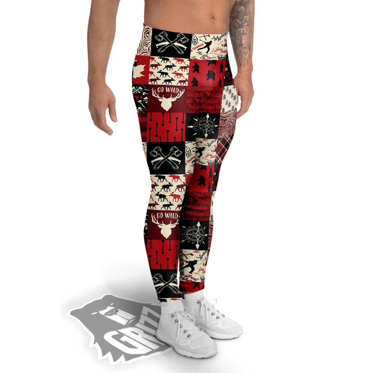 Wildlife Red Plaid Print Pattern Men's Leggings-grizzshop