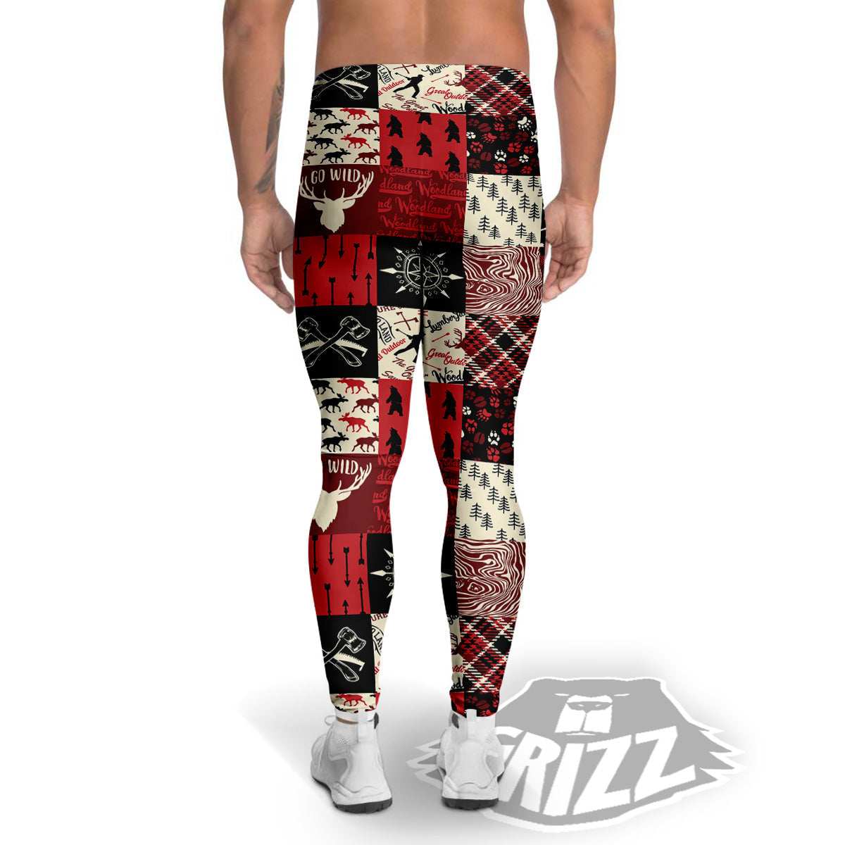 Wildlife Red Plaid Print Pattern Men's Leggings-grizzshop