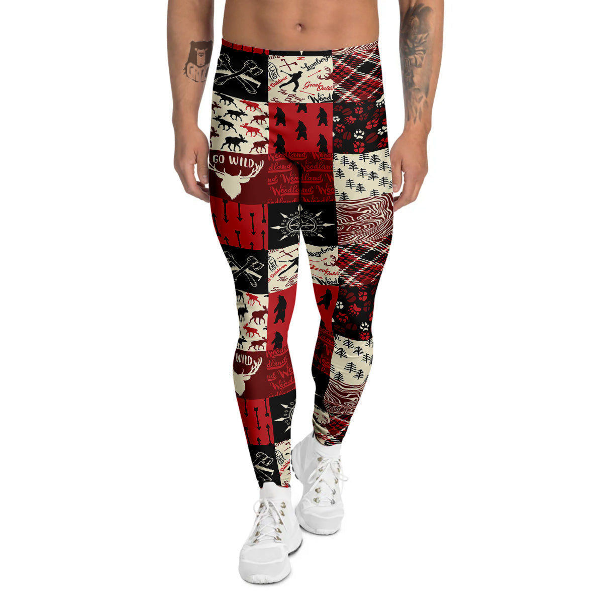 Wildlife Red Plaid Print Pattern Men's Leggings-grizzshop