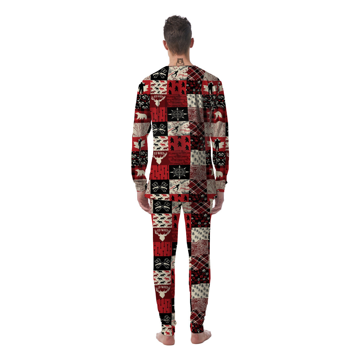 Wildlife Red Plaid Print Pattern Men's Pajamas-grizzshop