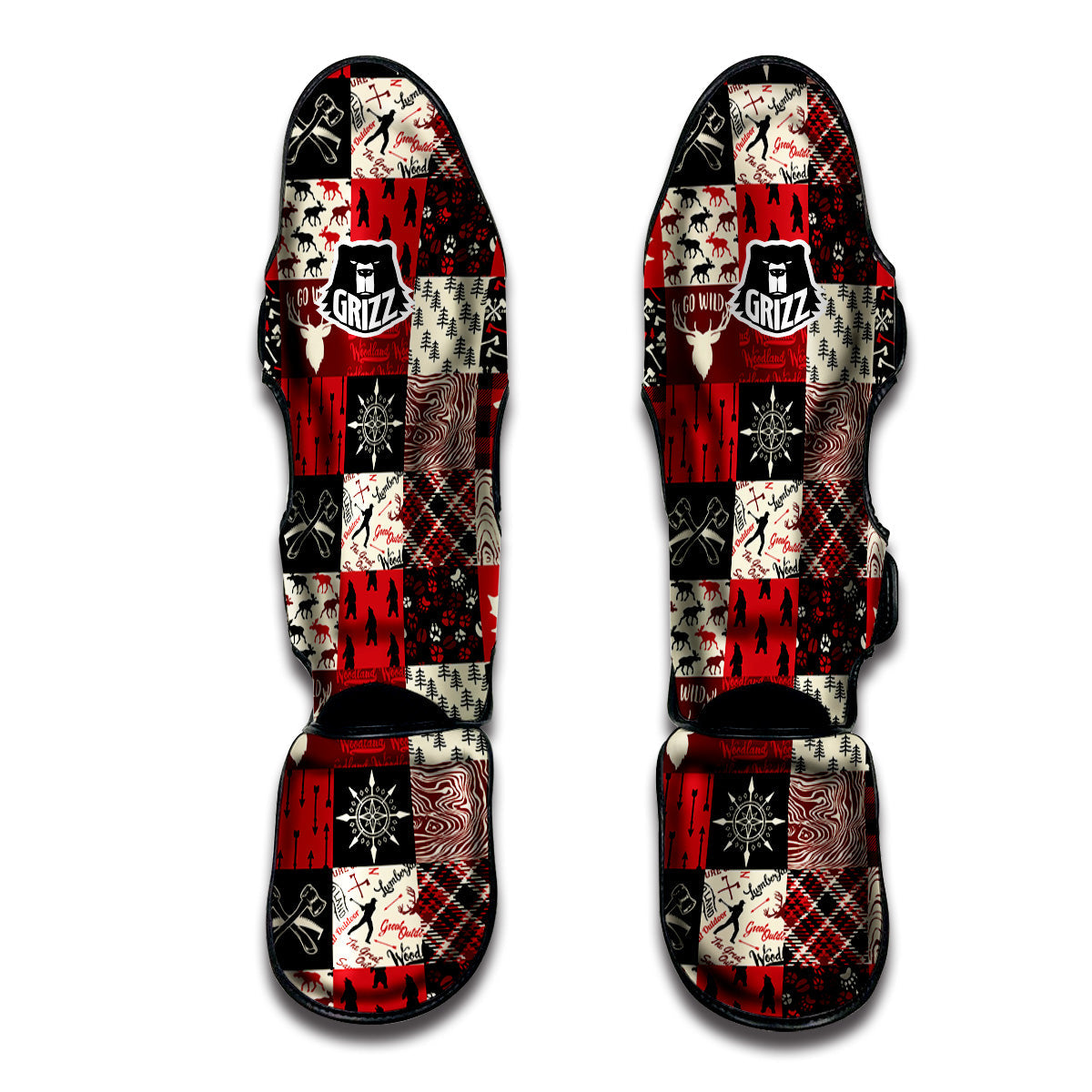 Wildlife Red Plaid Print Pattern Muay Thai Shin Guards-grizzshop