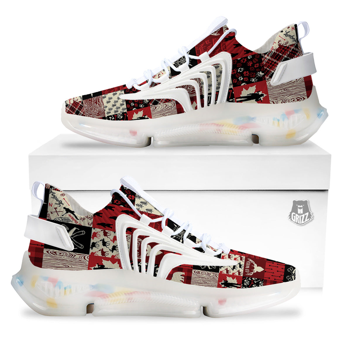 Wildlife Red Plaid Print Pattern White Gym Shoes-grizzshop